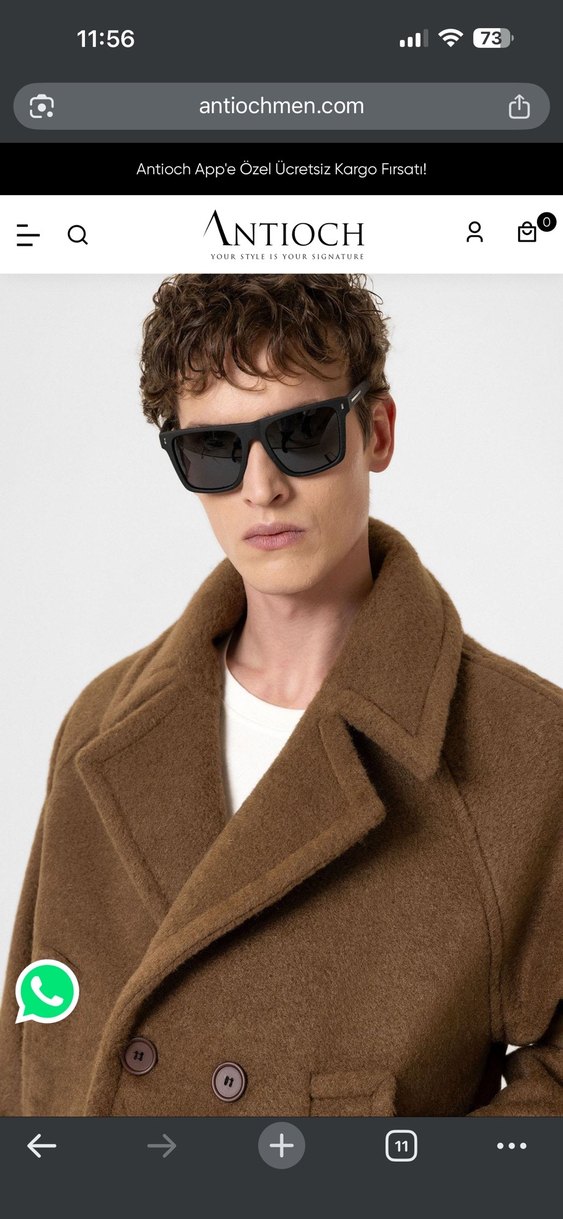 Erkek antioch men Kahverengi Düğmeli Yün Kaban - Görsel 4