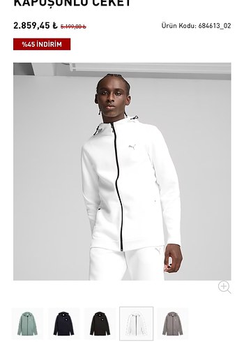 Puma Erkek Beyaz Kapüşonlu Fermuarlı Sweatshirt - Görsel 2