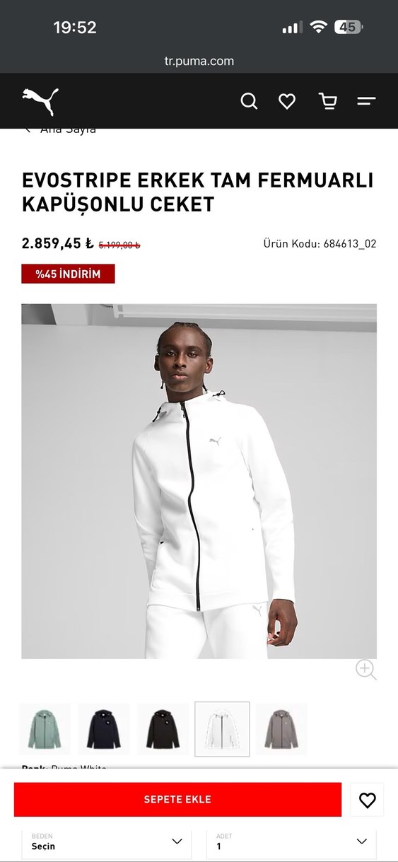 Puma Erkek Beyaz Kapüşonlu Fermuarlı Sweatshirt - Görsel 3