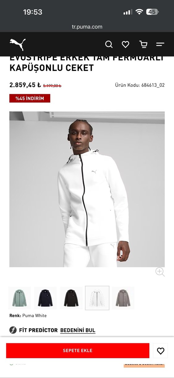 Puma Erkek Beyaz Kapüşonlu Fermuarlı Sweatshirt - Görsel 2