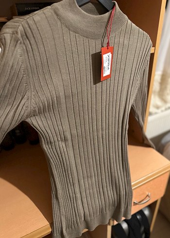 Kahverengi Yünlü Yüksek Yakalı erkek Triko - Görsel 3