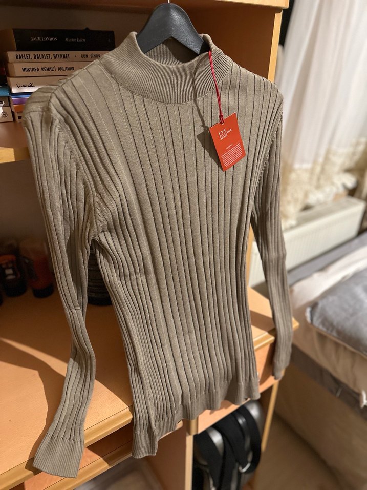 Kahverengi Yünlü Yüksek Yakalı erkek Triko - Görsel 2