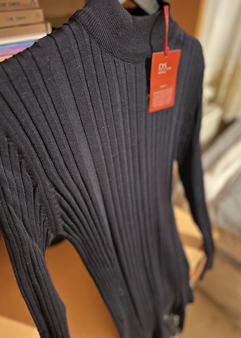 Siyah erkek Boğazlı Fitilli Triko Kazak - Görsel 2