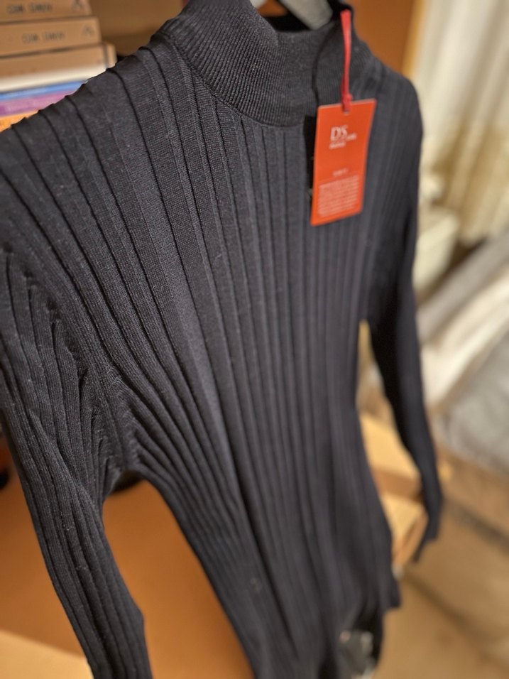 Siyah erkek Boğazlı Fitilli Triko Kazak - Görsel 2