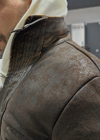 Emporio armani Düğmeli Kahverengi Deri Biker Ceket - Görsel 2