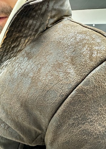 Emporio armani Düğmeli Kahverengi Deri Biker Ceket - Görsel 3