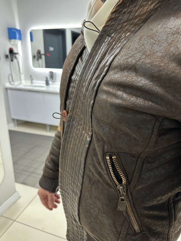 Emporio armani Düğmeli Kahverengi Deri Biker Ceket - Görsel 5