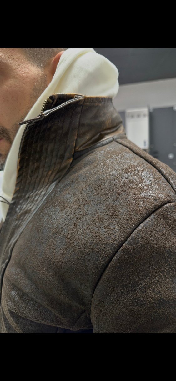 Emporio armani Düğmeli Kahverengi Deri Biker Ceket - Görsel 2