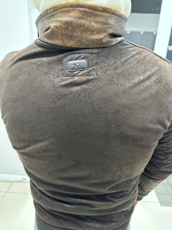 Emporio armani Düğmeli Kahverengi Deri Biker Ceket - Görsel 4