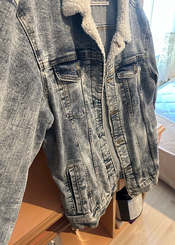Pull bear Gri Düğmeli erkek Denim Ceket - Görsel 6
