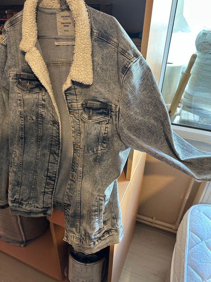 Pull bear Gri Düğmeli erkek Denim Ceket - Görsel 2