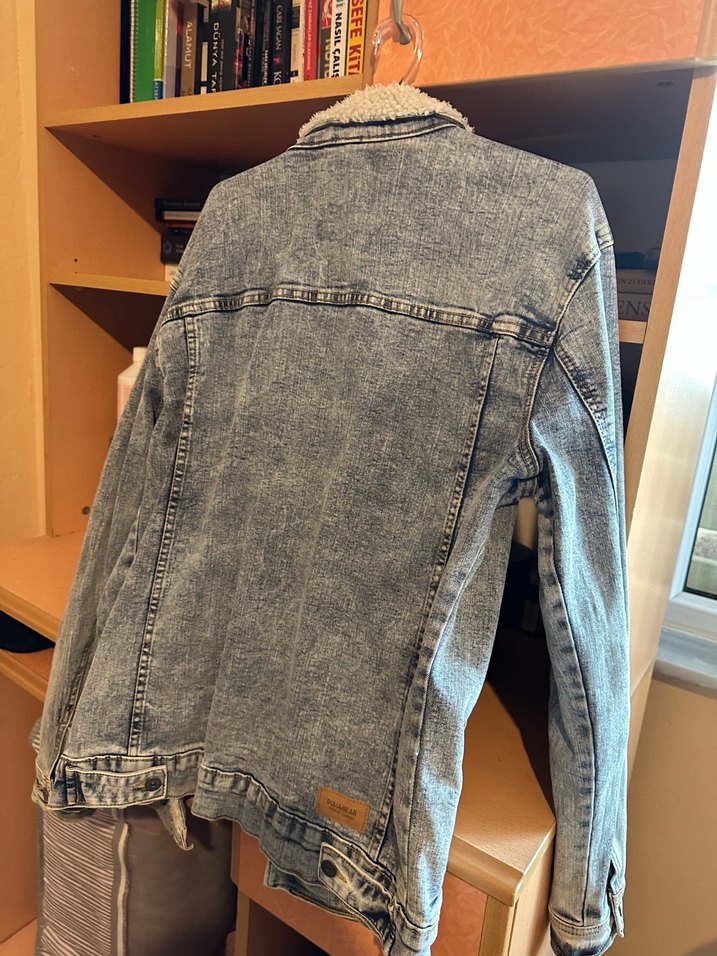 Pull bear Gri Düğmeli erkek Denim Ceket - Görsel 4