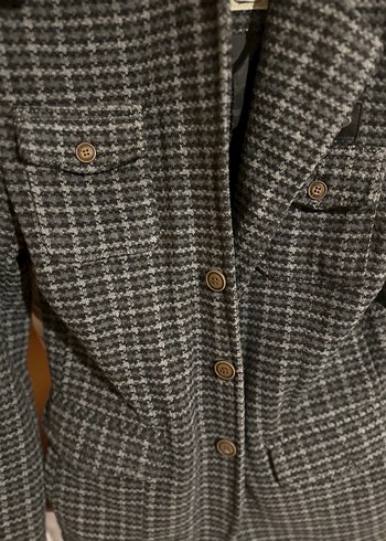 Catch ceket Düğmeli Gri Midi Erkek Yün Ceket - Görsel 7