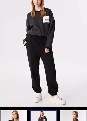 Gri Mini Kadın Sweatshirt, Rahat Kesim, Uzun Kollu - Görsel 2