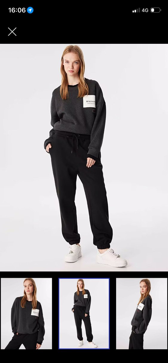 Gri Mini Kadın Sweatshirt, Rahat Kesim, Uzun Kollu - Görsel 2