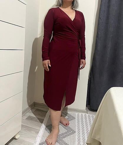 l Beden bordo Renk Elbise likralı