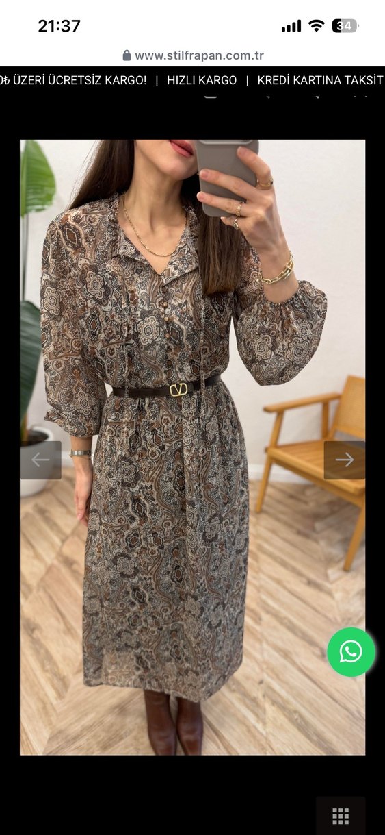 Bohem Yılan Desenli şifon Kadın Elbise - Görsel 2