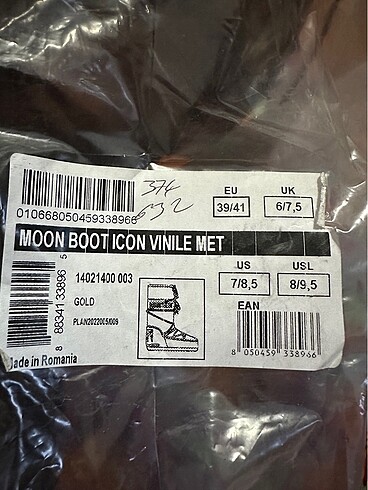 39 Beden altın Renk Gold 39-41 Moon Boot