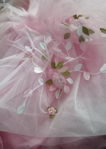 Pembe gece elbisesi, özel dikim 4 kat etek - Görsel 5