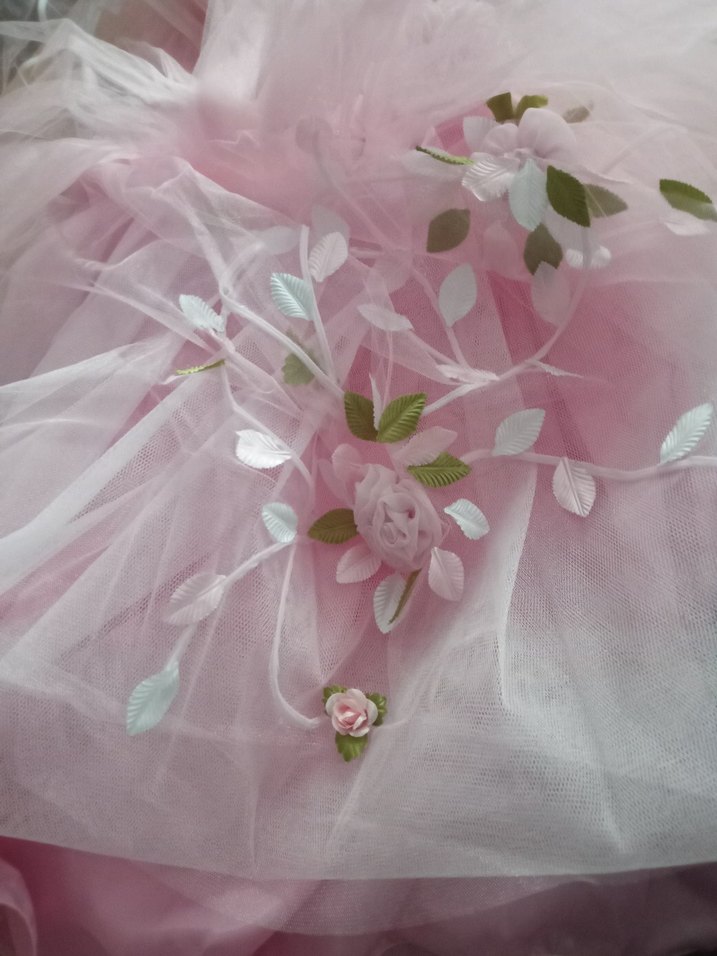 Pembe gece elbisesi, özel dikim 4 kat etek - Görsel 5