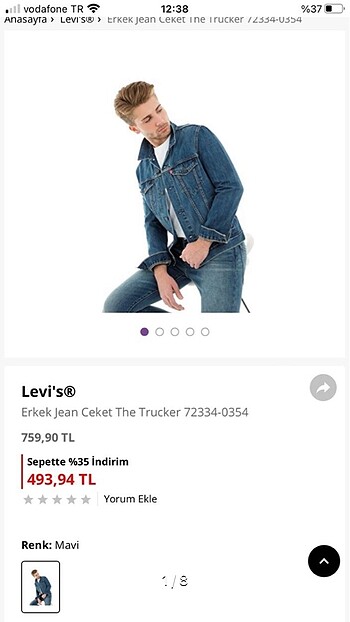 Levis Erkek Kot Ceket
