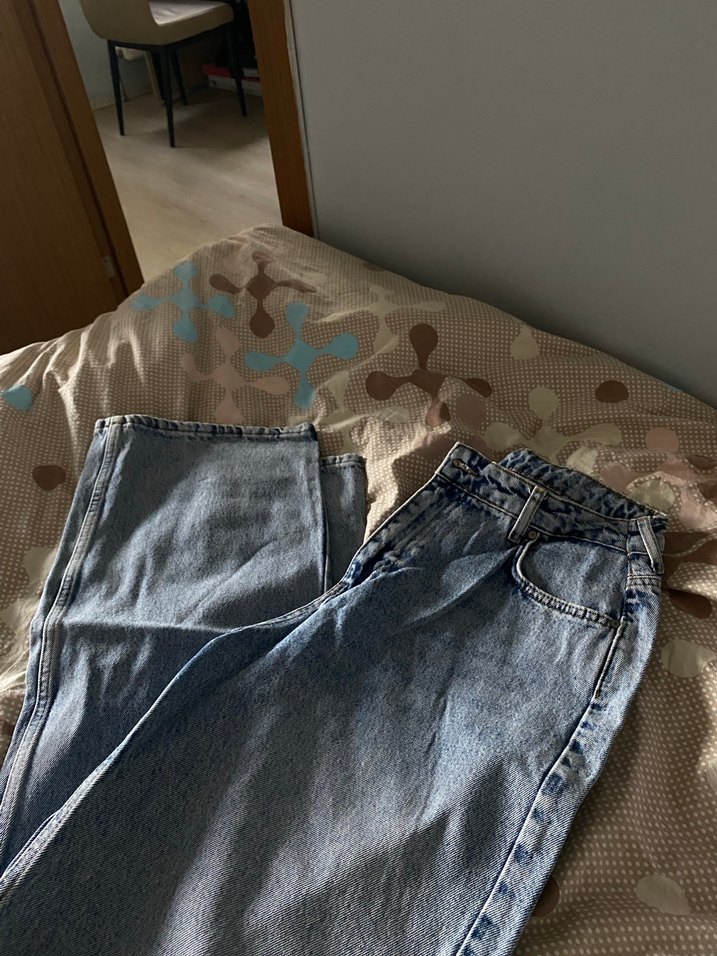 Düğmeli Gri Mavi Midi Kadın Denim Pantolon - Görsel 2