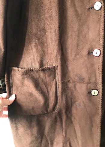 Kahverengi Süet Leopar Desenli Uzun Kadın Kaban - Görsel 4