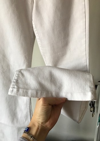 Beyaz İspanyol Paça Kot Pantolon - Görsel 3