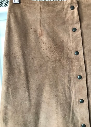 Massimo Dutti %100 Süet Deri Etek - Görsel 3