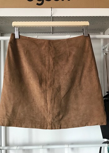 Massimo Dutti %100 Süet Deri Etek - Görsel 2