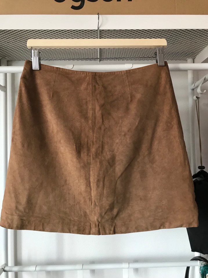 Massimo Dutti %100 Süet Deri Etek - Görsel 2