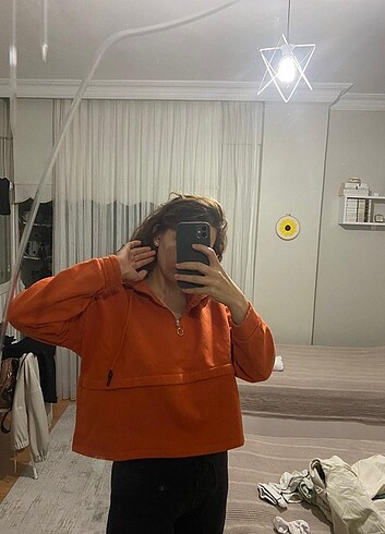 m Beden turuncu Renk Şapkalı sweat