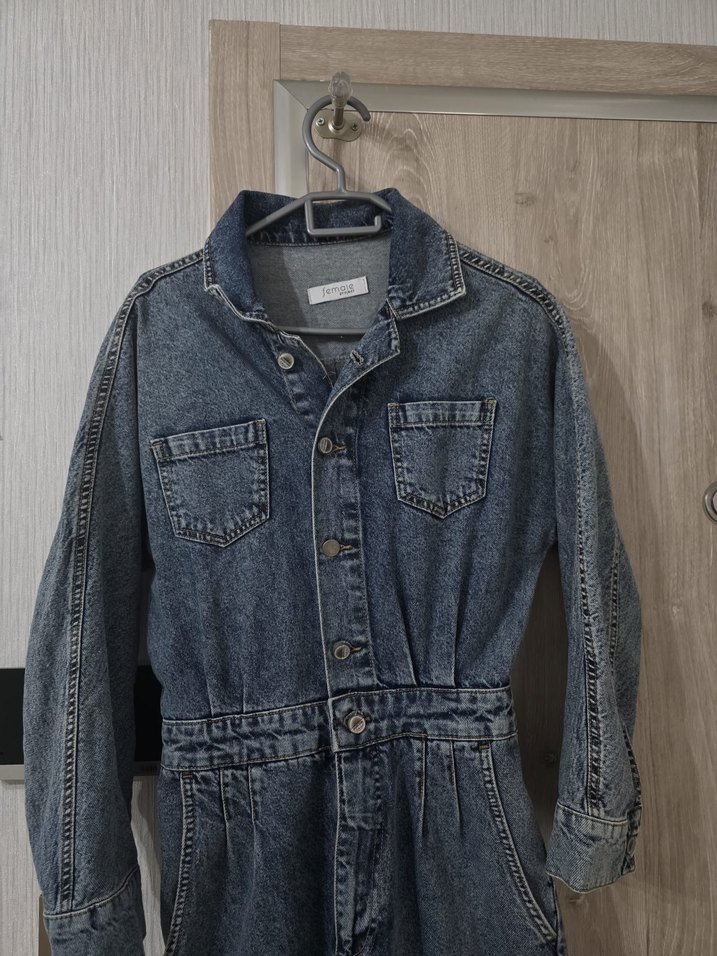 Kadın Gri Denim Kemerli Tulum - Görsel 5