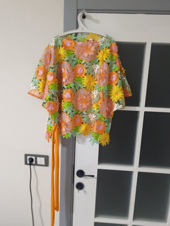 Renkli Dantel Detaylı makrome panço pareo - Görsel 5