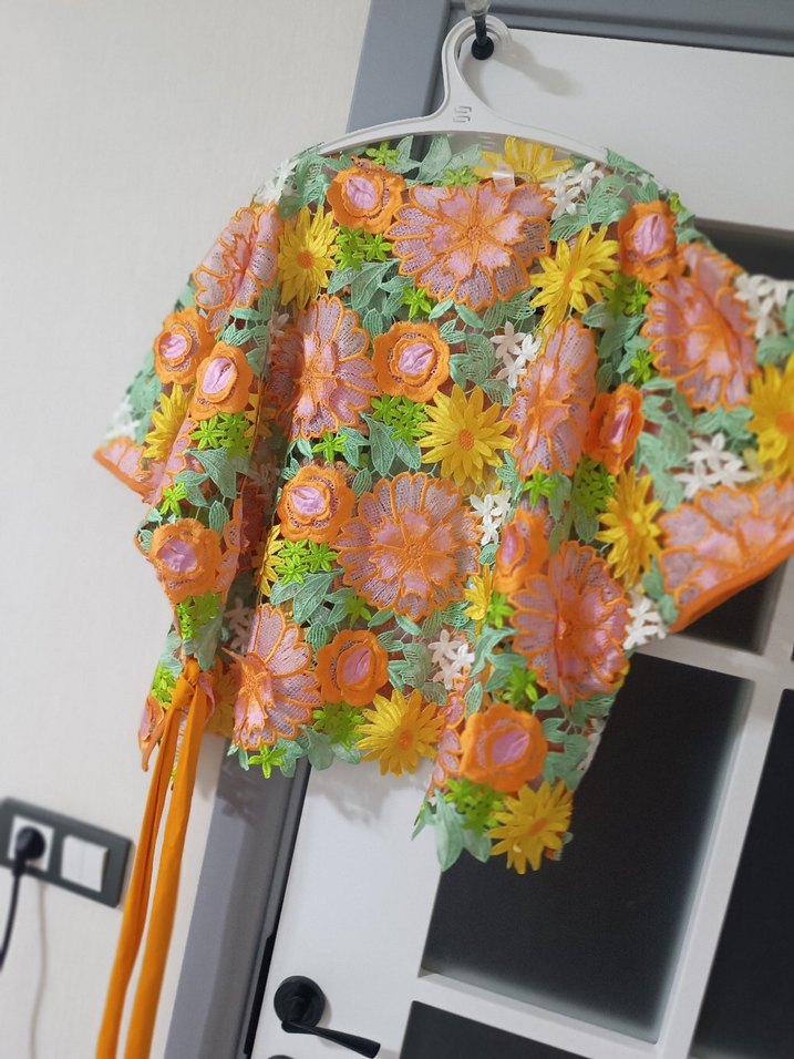 Renkli Çiçek Desenli Bohem panço pareo - Görsel 2