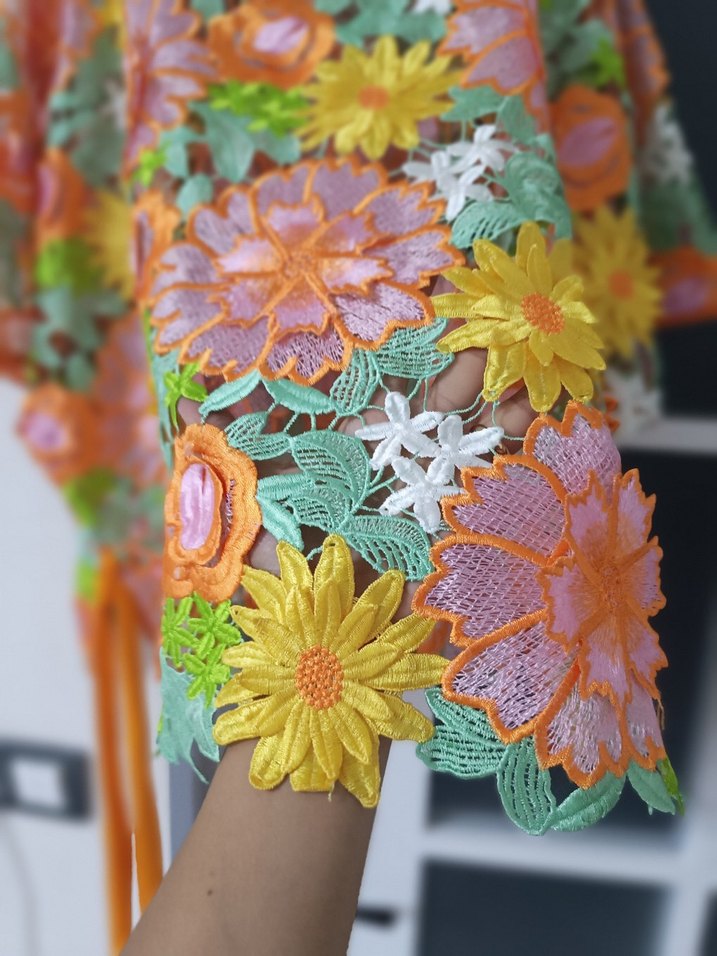 Renkli Çiçek Desenli Bohem panço pareo - Görsel 4