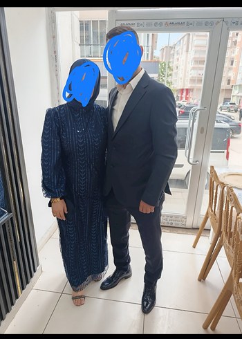 42 Beden lacivert Renk Lacivert Örgü Desenli Uzun Elbise