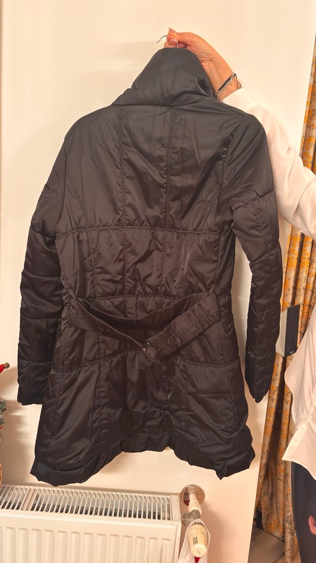 Siyah Fermuarlı Kadın Kışlık Midi Mont - Görsel 2