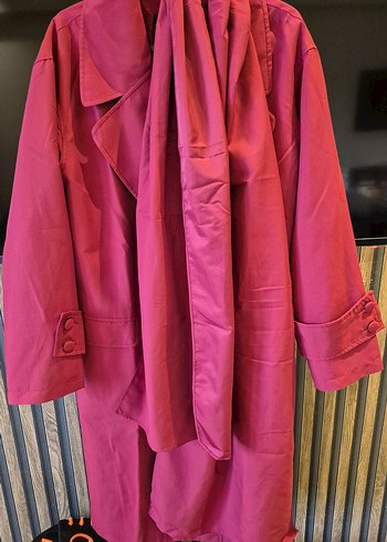 Bordo Kadın ATKILI OVERSİZE Düğmeli Trençkot S/M - Görsel 6