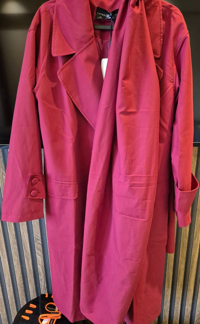 Bordo Kadın ATKILI OVERSİZE Düğmeli Trençkot S/M - Görsel 4