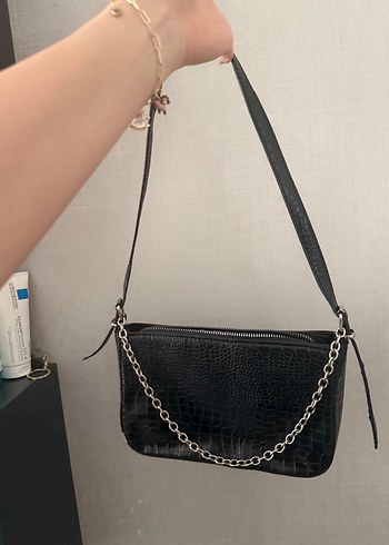 Siyah Yılan Desenli Deri Kadın Çanta - Görsel 2