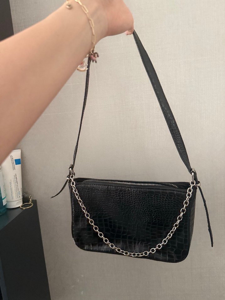 Siyah Yılan Desenli Deri Kadın Çanta - Görsel 2