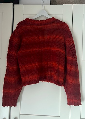 Koyu Kırmızı Bohem Örgü Kadın Kazak - Görsel 2