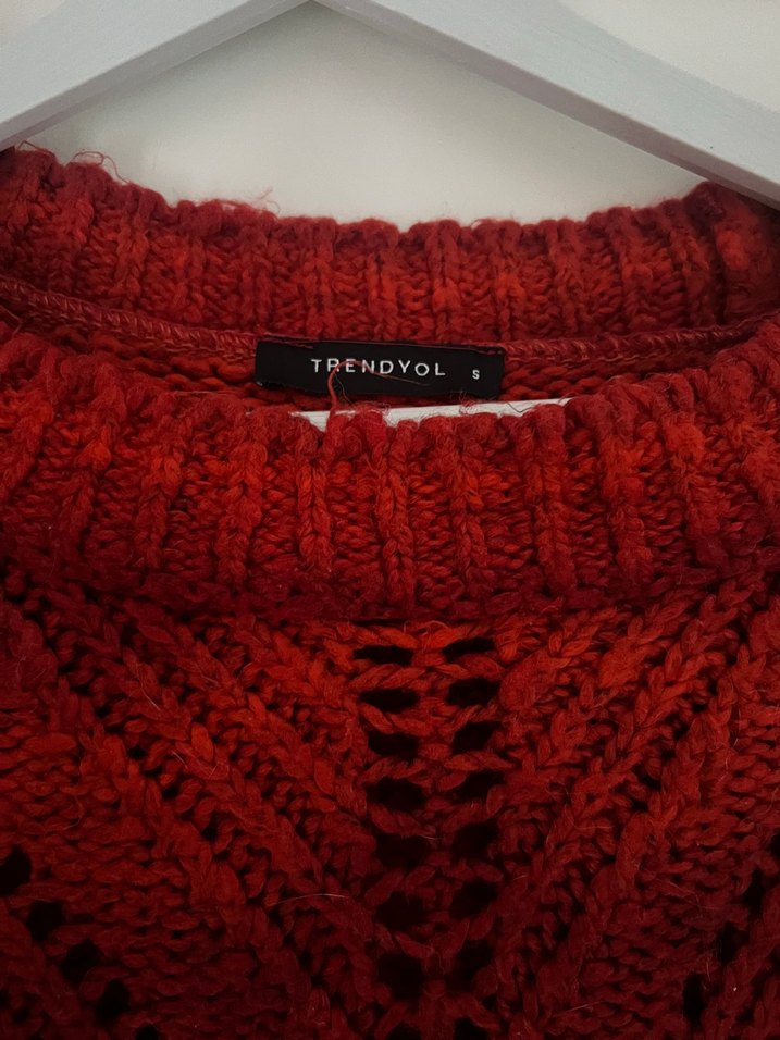 Koyu Kırmızı Bohem Örgü Kadın Kazak - Görsel 3