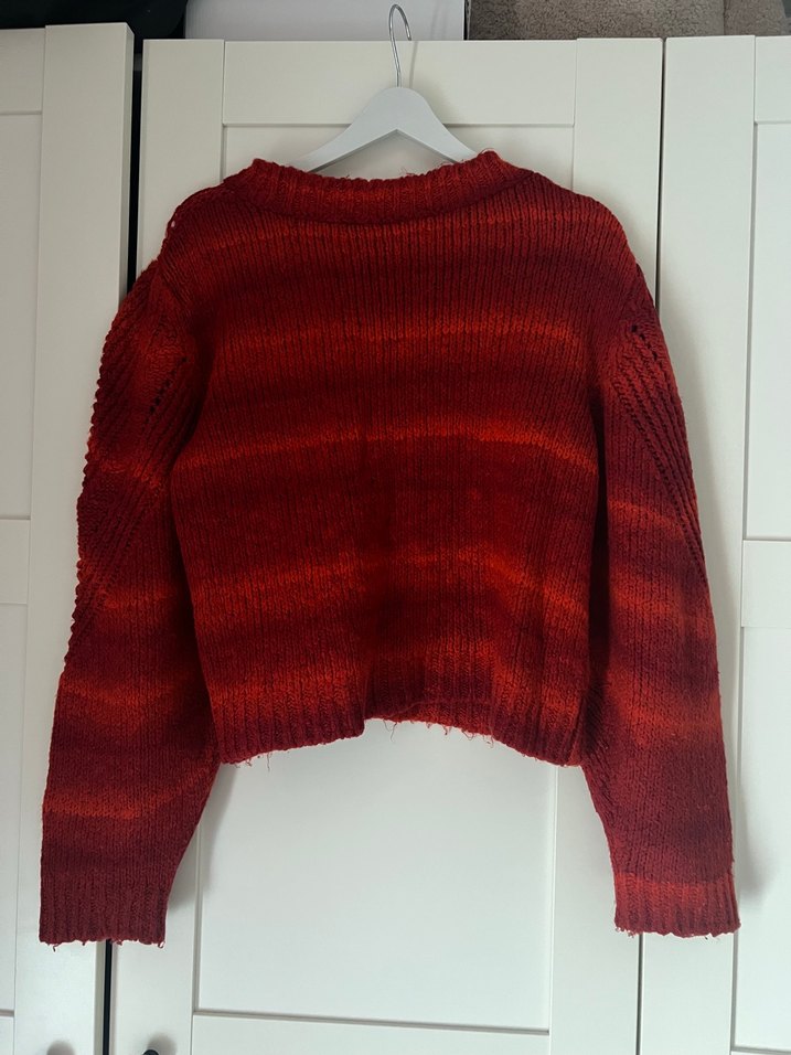 Koyu Kırmızı Bohem Örgü Kadın Kazak - Görsel 2