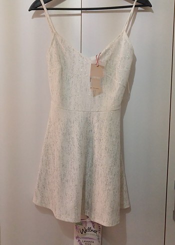 beyaz mini simli elbise - Görsel 11