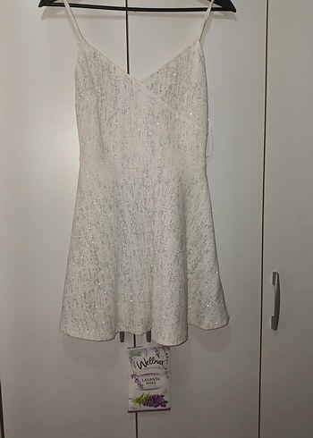 beyaz mini simli elbise - Görsel 8