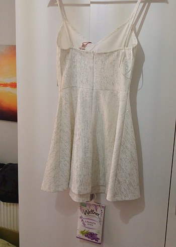 beyaz mini simli elbise - Görsel 7