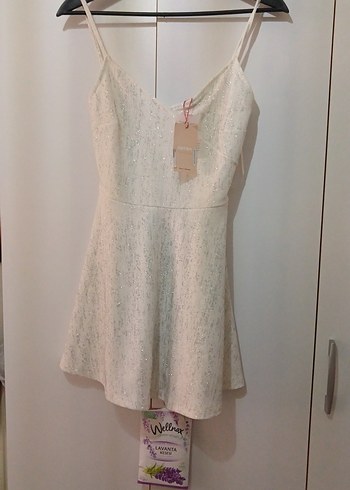 beyaz mini simli elbise - Görsel 9