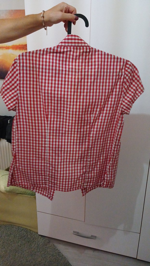 Kısa Kollu Kırmızı Kareli Kadın Gömlek - Görsel 2